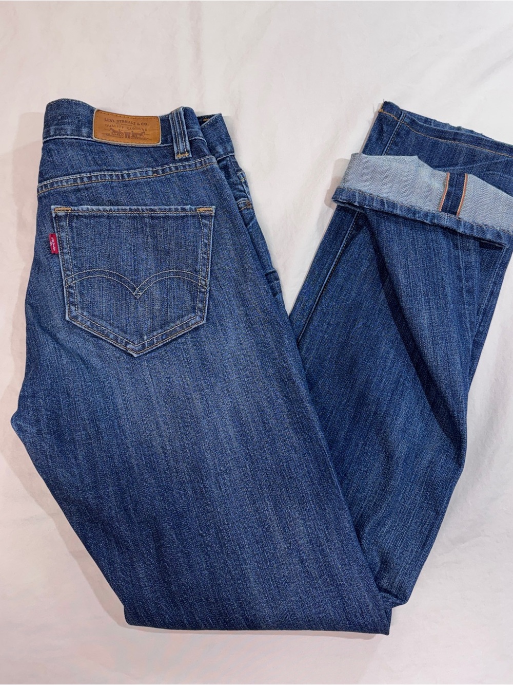 Levi’s 523 Selvedge Denim Women’s Tilted Straight Fit Distressed Size 27